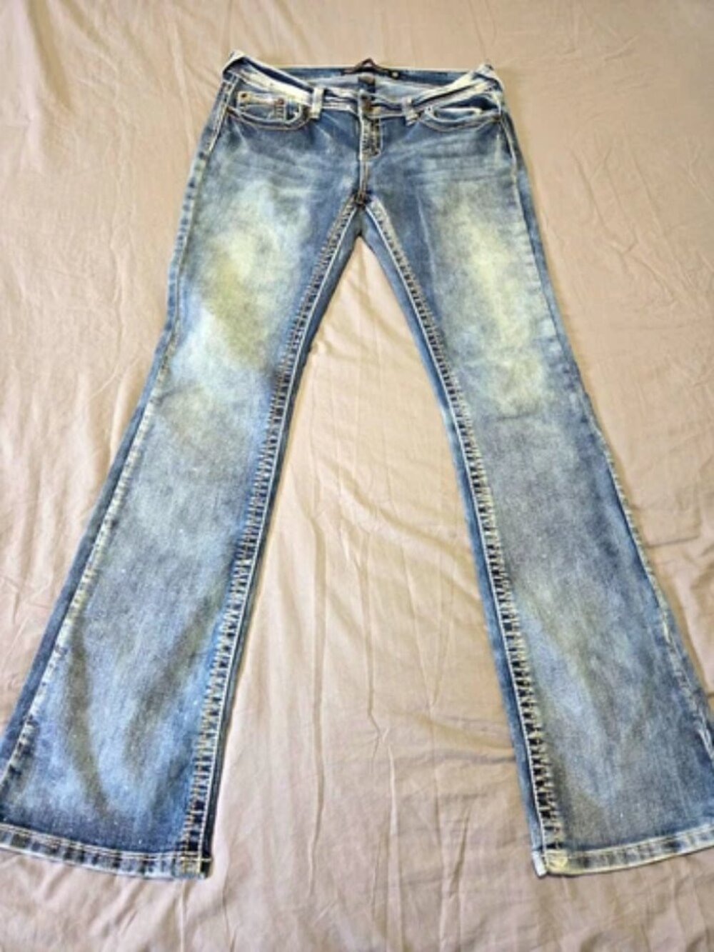 Womens Low Rise Boot Cut Jeans Size 9 Medium Wash Blue Denim Y2K
